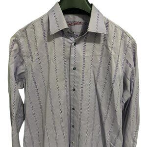 Robert Graham Men's Shirt Size Large Geometric Purple Long Sleeve 100% Cotton